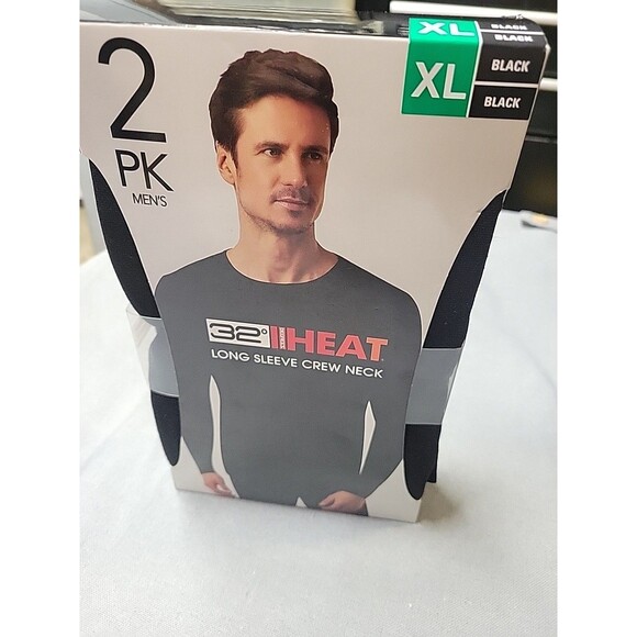 32 Degrees Heat Men’s XL Baselayer Long Sleeve Crewneck Black 2 Pack New - Picture 6 of 8